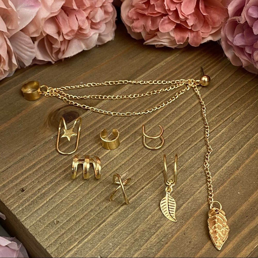 7 Pcs Ear Cuff Set Dangle Feather Star Earring - Picture 8 of 16